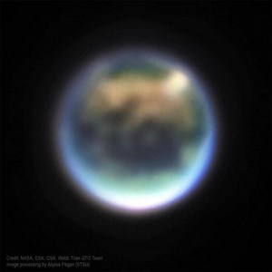 Saturn's moon Titan imaged by the James Webb Space Telescope