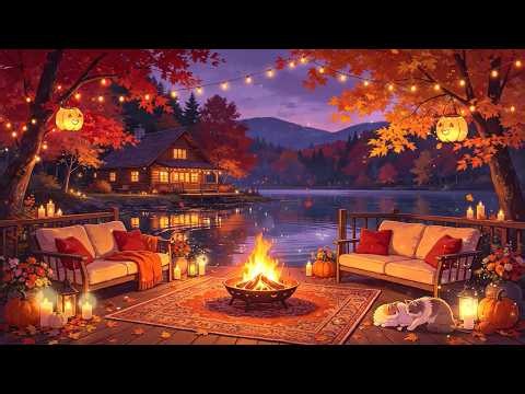 Autumn Porch Retreat 🍁☕ Warm Lofi Hip Hop, Fireplace & Countryside Vibes | Autumn Lofi Beats
