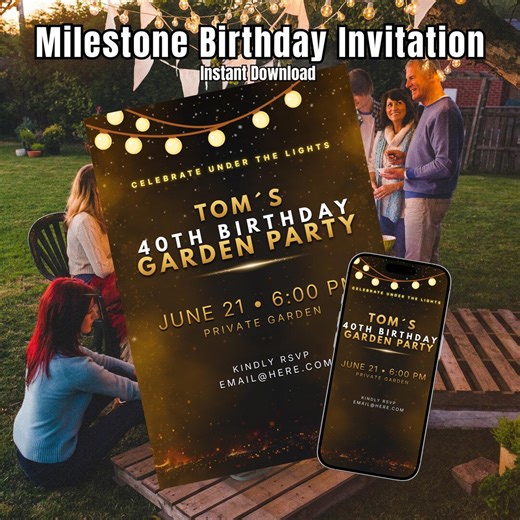 40th Birthday Garden Party Invitation Template, Editable Canva Invite, Elegant Outdoor Dinner Party Card, Printable 5x7, Mobile Download - Etsy