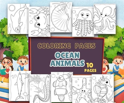 Ocean Animals Printable Coloring Pages for Kids, Toddlers (10 Pages) - Etsy