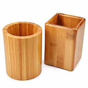 [Hot Item] 2 Pack Bamboo Pen & Pencil Holder Desk Organizer, Office Desk Accessories, Pencil Cup Holder Pen Stand of Desktop Organizer (Round and Square)