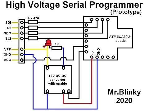 DIY AVR HVSP high voltage serial programmer for attiny