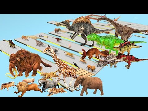 Animal vs. Dinosaurs Speed Race Run Zigzag Down Course! from Outside Animal Revolt Battle Simulator