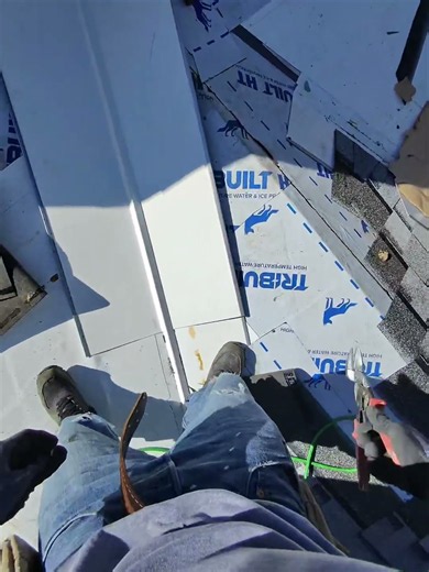 How roof shingle valley metal gets installed POV VIEW with your favorite roofer #frenchieroofer