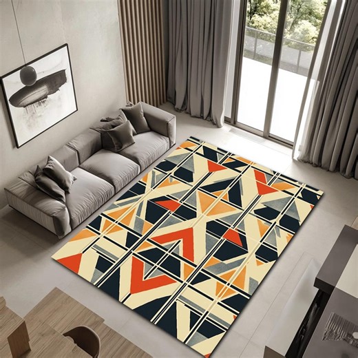 Geometric Pattern Area Rug for Living Room, Retro Triangle Modern Carpet - Etsy