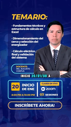 ⚡ Curso de Especialización: Cálculo y Dimensionamiento de Cercos Eléctricos Aprende a identificar, calcular y dimensionar correctamente los componentes estructurales y los sistemas de alambrado de un cerco eléctrico, aplicando criterios técnicos que aseguran un diseño eficiente, seguro y funcional en proyectos reales. Este curso está orientado a profesionales y estudiantes que buscan comprender el sistema completo del cerco eléctrico, desde su estructura hasta el correcto dimensionamiento de cad