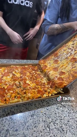 It seemed like a terrible idea to begin with, but cheesy pepperoni poured over crinkle cut fries is absolute perfection! 🍟😬 Would ​you try it? 🤷🏽‍♂️ With @taylorlutsiak #fyp #foryou #foodporn #food