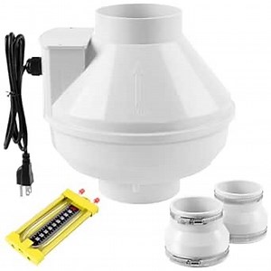 4 to 3 Inch Radon Fan Installation Kit, Quiet 300 CFM Quickly Mitigate Radon, witn Rubber Couplers (4 x 3 Inch，fits 3" PVC) and Air Pressure Indicator, Ip6, Radon Mitigation System Kit