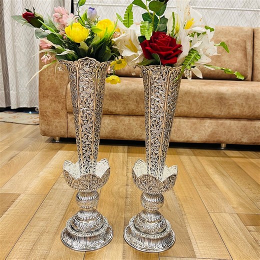 Repoussé German Silver Flower Vase: 20" Floral Centerpiece - Etsy