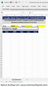 Candle Stick Chart in Excel 365 | STOCKHISTORY The STOCKHISTORY function is available in Excel for Microsoft 365 (Windows and Mac) and Excel for the web. =STOCKHISTORY(C5,E5,G5,0,0,0,2,3,4,1) | Excel Basement