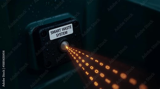 Next gen engineering solution infrastructure urban tech waste management sensor system with glowing data stream for cleaner connected city future