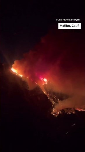 An intense wildfire continues in Malibu, despite emergency crew efforts since Monday night