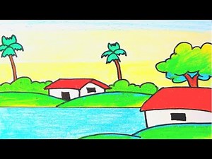 Easy landscape drawing for kids and beginners|Learn house and nature simple painting