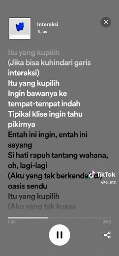 Lirik dan Makna Interaksi - Tulus