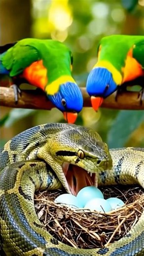 Shocking! Python Attacks Parrot Nest - Will They Save Their Eggs?#Viral #Wildlife #ParrotVsPython