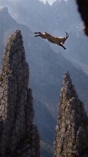 Incredible Footage of a Markhor Jumping Between Mountain Peaks #animalshortsyoutube #wildlifehistory