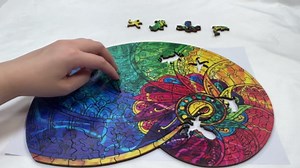 Nautilus Seashell Wooden Jigsaw Puzzle for Adults, A3 Size Stained-Glass Spiral Brain Teaser, Plywood Mindfulness Puzzle with Whimsical Pieces, Collectible Gift & Wall Decor