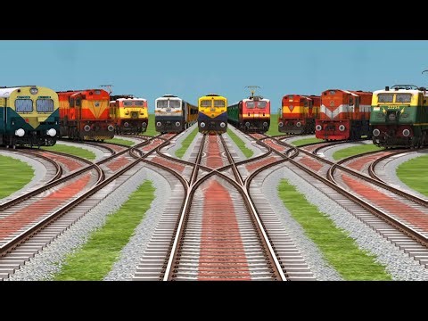 Nine-🤭Trains Railroad Steam Locomotives || At On Railways Bumpy Daimond Tracks