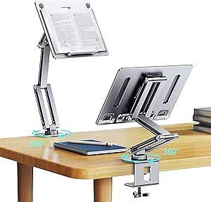 Adjustable Book Stand for Reading - Book Holders for Reading Hands Free, Cookbook Stand for Kitchen, Recipe Book Stand, Cook Book Stand for Kitchen Counter, Monitor and Laptop Mount(Silver)
