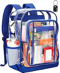 Vorspack Clear Backpack Heavy Duty - Extra Large Clear Backpacks with TSA Lock Transparent See Through Bookbag for School, Work, College, Travel - Blue