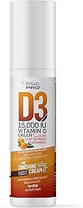 BIOLABS PRO All Natural Vitamin D3 15000IU Vitamin D Cream - Maximum Strength - Fight Vitamin D Deficiency Naturally - with Vitamin K2 & Olive Leaf Extract - Safe & Effective (15,000IU - 3.0oz)