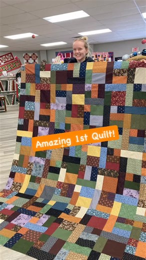 L👀k at Elise’s very 1st quilt! 🤩. She did an amazing job and was very ambitious stitching the KING SIZE Yellow Brick Road pattern!! All fabrics including the backing was purchased from our shop and she’s ready to get it quilted and bound for snuggling!! Congrats Elise 🙌🏻 ~ thank you for sharing with us and welcome to the quilting life!! 🥰🪡🧵#dutchrosequiltshop #yellowbrickroad #quiltersofinstagram #fabricstoresiouxfalls #fatquarterquilt | The Dutch Rose Quilt Shop