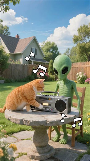 Baby Cat makes friends with Alien #shorts #cat #aicat #catstory
