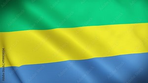 Gabon Flag. National 3d Gabon flag waving. Flag of Gabon footage video waving in wind. Flag of Gabon 4K Animation