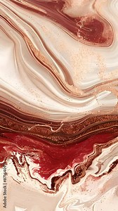 Intricate abstract fluid marble pattern with rich tones of burgundy, rose gold, and ivory. Organic swirls and flowing lines evoke depth and texture, resembling the natural beauty of marble. Stock Video