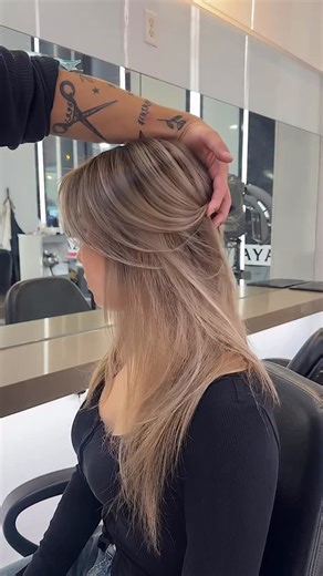Yuki | This is a Japanese shadow-root balayage color technique that creates a balayage look from blonde hair without using bleach. | Instagram