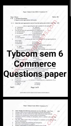 tybcom sem 6 commerce nov 2025 questions paper of Mumbai University