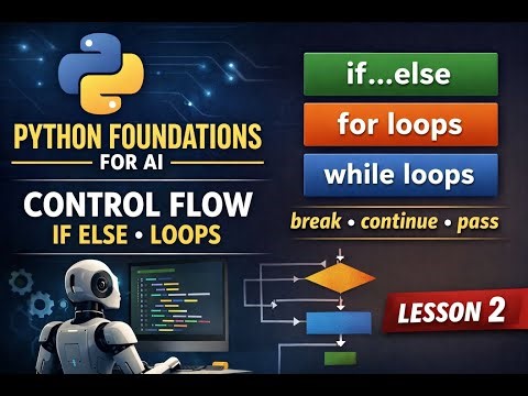 Python Foundations for AI | Control Flow – if else, for loops, while loops (Lesson 2)
