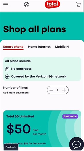 🔥 TOTAL WIRELESS UNLIMITED PLANS 🔥 Powered by the Verizon 5G Network 📱 Choose Your Plan: $40 / line ✔ Unlimited Talk & Text ✔ High-Speed Data ✔ No Contract $50 / line ⭐ MOST POPULAR ⭐ ✔ Unlimited Talk, Text & Data ✔ Verizon 5G Coverage ✔ Mobile Hotspot Included $50 / line with Auto Pay 💚 BEST VALUE 💚 ✔ Same Great Unlimited Plan ✔ Save every month with Auto Pay ✔ No contracts • No credit check ⸻ ✅ All Plans Include: ✔ No contracts ✔ Nationwide 5G coverage ✔ Keep your number or get a new one 