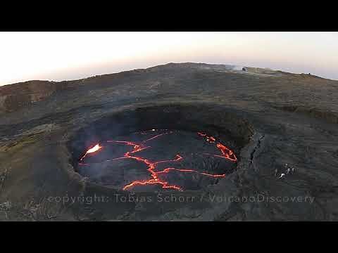 Fly over an active lava lake - Erta Ale volcano, Ethiopia