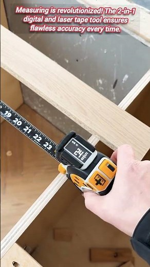 High-tech measuring tool combines digital display, laser, and physical tape.