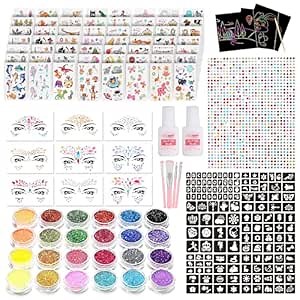 Glitter Tattoos for kids, Glitter tattoo kit, Face Gems, Rhinestones, Temporary Tattoos, Face glitter festival, face gems stick on, festival accessories, face gem for festivals,girls birthday present