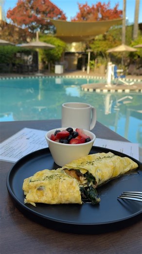 3.1K views · 73 reactions | Start your morning with a stroll through our serene gardens, say hello to the ducks and koi, then settle in for breakfast at Dinah’s Poolside Restaurant.  Delicious coffee, fresh orange juice squeezed to order, and a menu rooted in local, seasonal ingredients from Executive Chef Gerardo Naranjo’s kitchen. Served daily from 7 am to 2 pm. #DinahsGardenHotel #DinahsPoolsideRestaurant | Dinah's Garden Hotel | Facebook