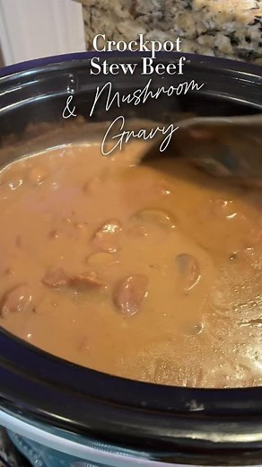 The coziest slow cooker beef stew with mushroom gravy. It’s easy, dump-and-go, and fall-apart tender! Crockpot Beef Stew with Mushroom Gravy Ingredients: 2 lbs beef stew meat 2 cans cream of mushroom soup 2 packets low sodium brown gravy mix 1 packet beefy onion soup mix 2 cans worth of water 16 oz sliced mushrooms, cleaned 1/4 cup cornstarch 1/4 cup cold water Instructions: Add beef stew meat to the slow cooker. In a separate bowl, whisk together the cream of mushroom soup, brown gravy packets,