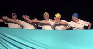 5 'synchronized swimmers' walk on stage — then have the audience cracking up with their routine