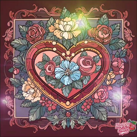 Colour with me Heart with flowers in Happy Color App. Happy Valentine's Day.