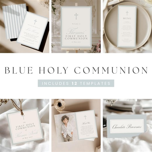 First Holy Communion Bundle for Boys, Blue Editable Invitation + Printable Signs, Table Cards, Decor 7018 - Etsy Canada