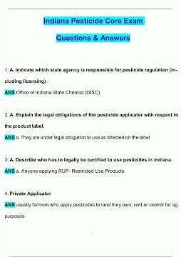 Indiana Pesticide Core Exam Latest 2025 2026 Update Questions and Verified Answers 100 Correct Gr