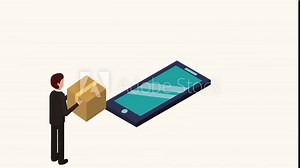 businessman phone cardboard box checkmark data storage isometric animation