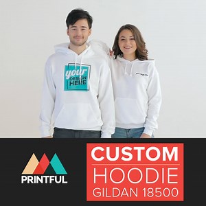 🤩 Front or back print? With or without a sleeve print? Printed or embroidered? With our Gildan 18500 hooded sweatshirts, the choice is all yours! Check them out here -> http://bit.ly/2TOdX5g | Printful