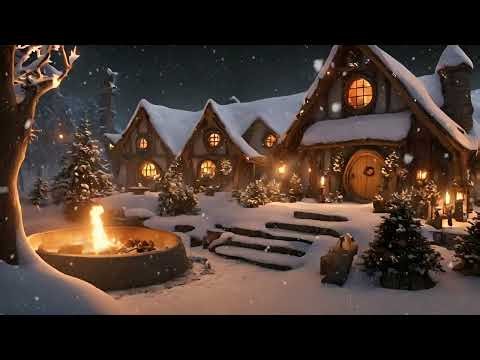 Hobbit Village Ambience ❄️ Winter in The Shire, Soothing Wind, Snowfall, and Enchanting Celtic Tunes