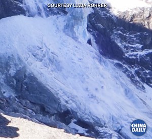 14K views · 795 reactions | Melting ice caused a dramatic ice avalanche as Tourtemagne Glacier in the Swiss Pennine Alps collapsed on Thursday. According to local news, the fall took place about 2650 m above sea level, in an area that was covered with a thick layer of ice which has become thinner in recent years.#environment #globalwarming | China Daily | Facebook