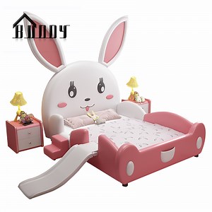 [Hot Item] Children Kids' Rabbit Beds Lovely Princess Girls Bed with Stair and Slider