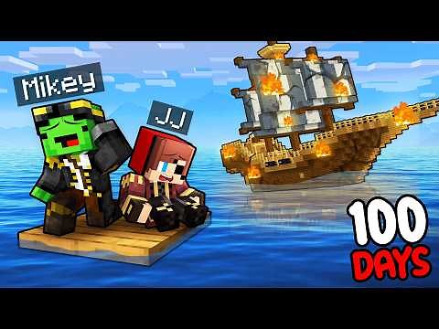 JJ & Mikey Survive 100 DAYS After PIRATE SHIP CRASH (Maizen Minecraft)