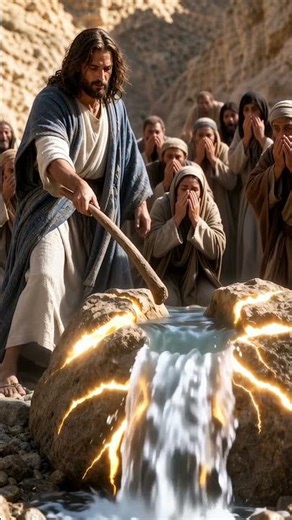 Jesús golpeó la roca... y el desierto se inundó 😱💧 Éxodo 17:6 #shorts #biblia