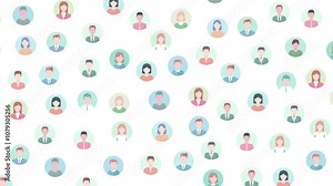 Animated zoom-out of diverse avatars: a growing network of people, business professionals, and clients